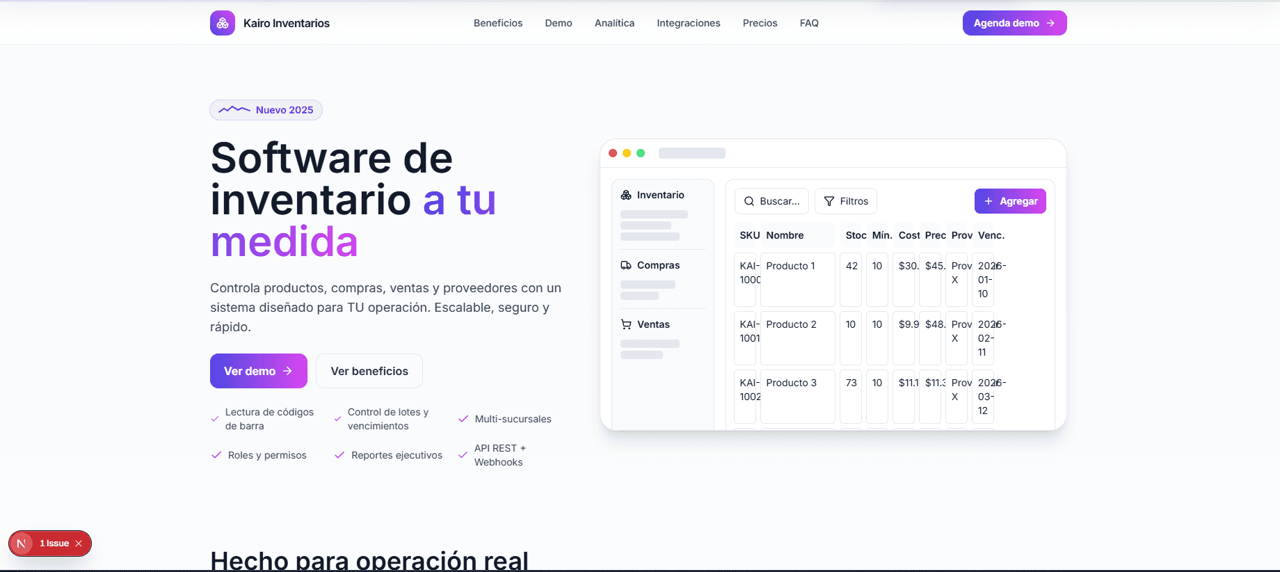 Panel administrativo / dashboard